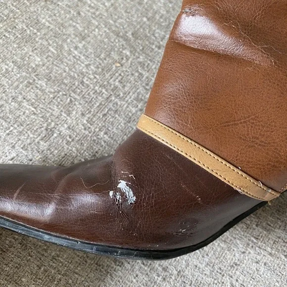 Vintage Y2K Patchwork Faux Leather Booties Boots Size 8M Square Toe Boho Brown - Picture 5 of 13